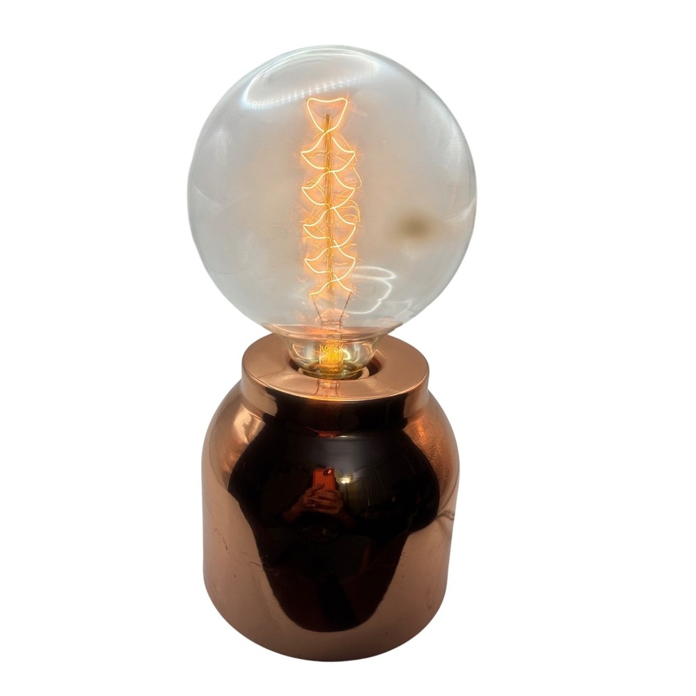 American Art Decor Copper Rose-Gold Metal Table Lamp 10in Edison Globe 40W